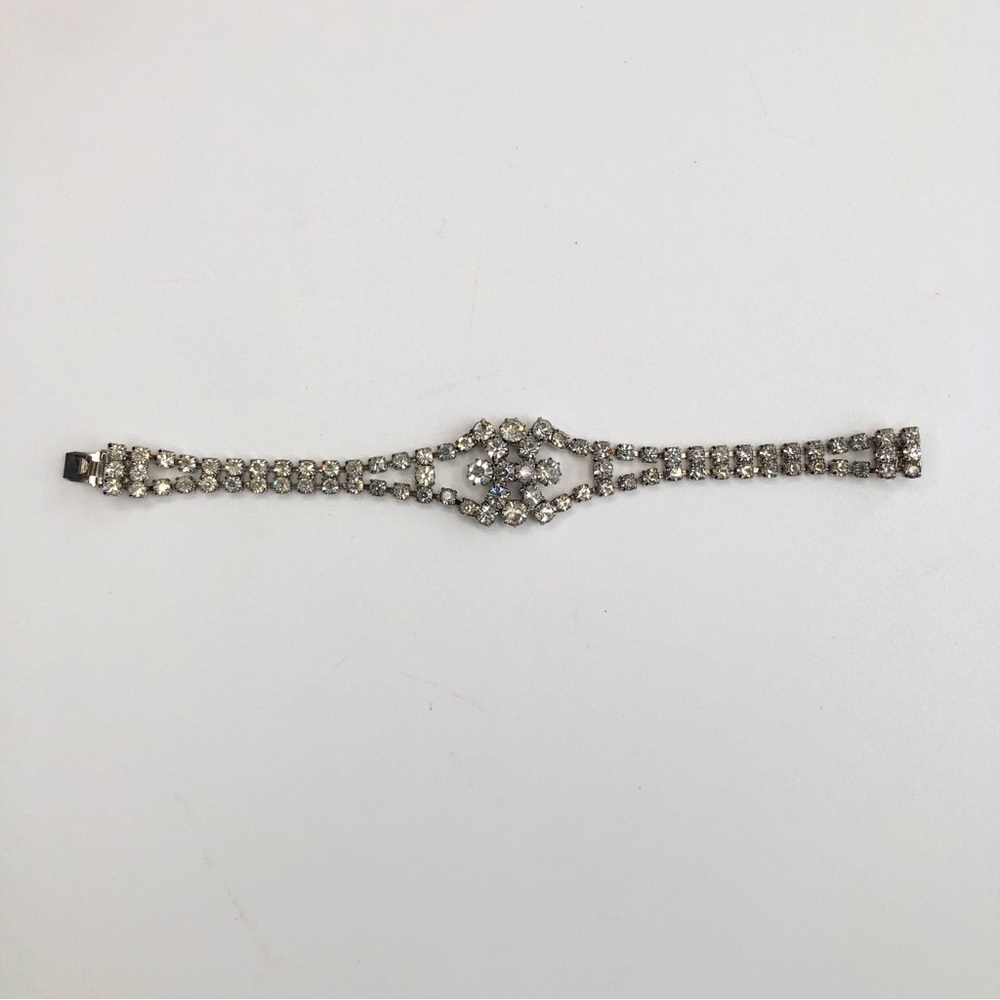 Vintage silver crystal art deco style cocktail bracelet